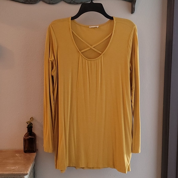ODDY Tops - Mustard Crisscross Long Sleeve Top